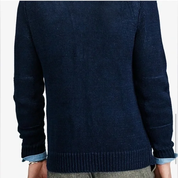 POLO RALPH LAUREN LINEN CARDIGAN SWEATER NAVY BLUE S OPEN CHUNKY KNIT V-NECK